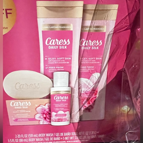 Caress Daily Silk Gift Set W/Bath Pouf & Coupon NIB - Picture 5 of 13
